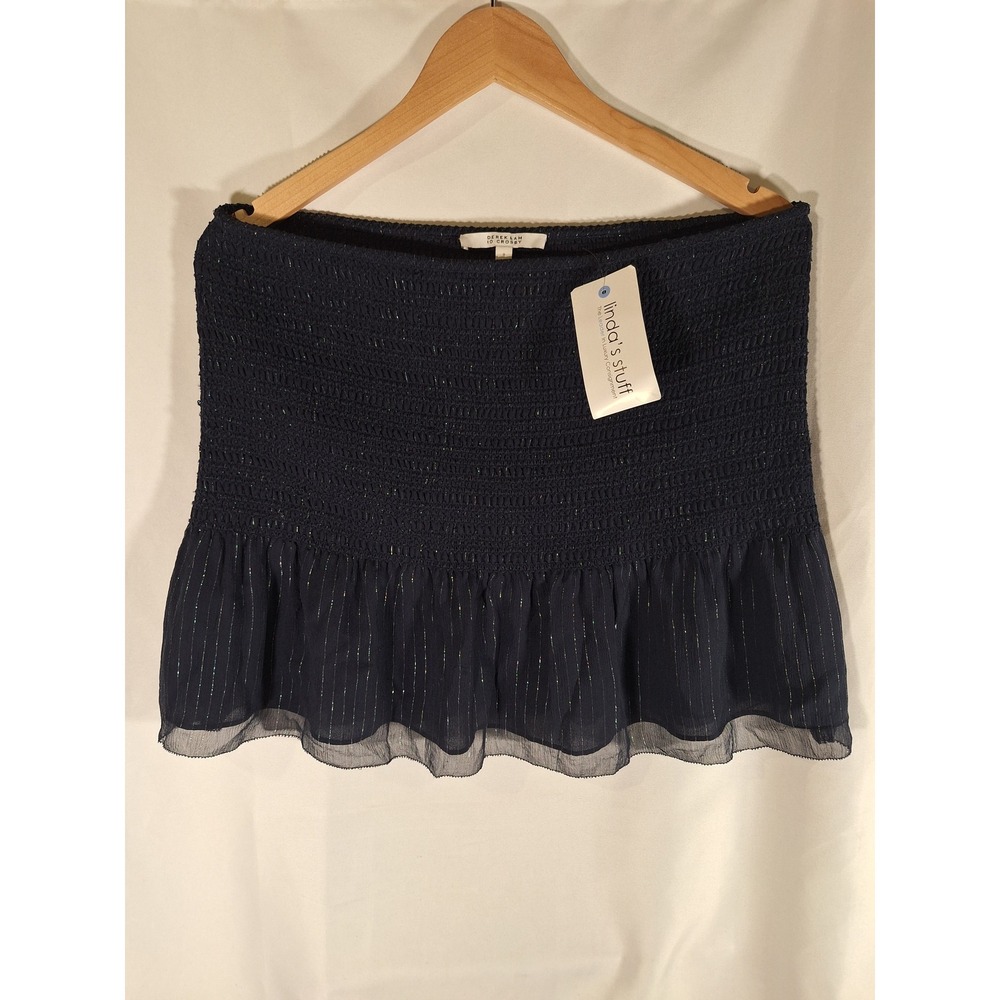 Derek Lam 10 Crosby Navy Blue Metallic Pinstripe Smocked Ruffle Mini Skirt 0